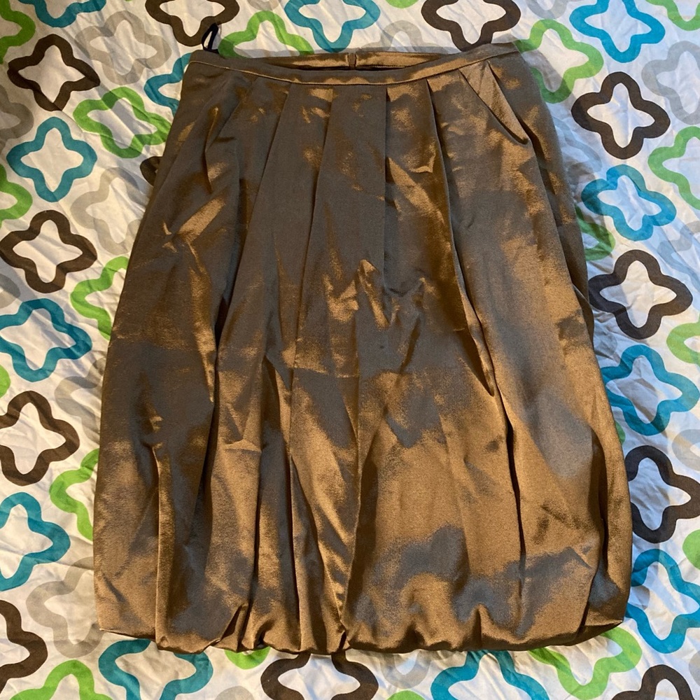 Barneys New York Metallic A-Line Gold Tulip Pleated Silk Skirt Women Size 40/6